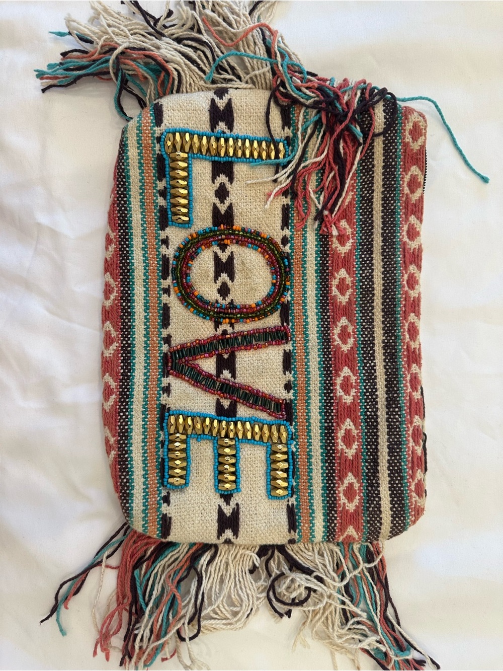 Handwoven 'Love' Fringe clutch Bag - Multicolor